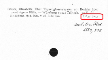 Digitalisierter Zettelkatalog / Beispiel für Universitätsschrift