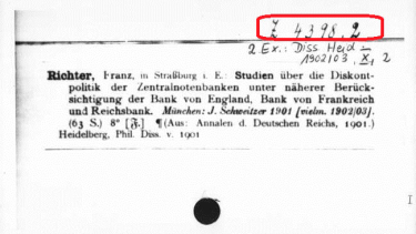 Digitalisierter Zettelkatalog / Beispiel für Dissertation
